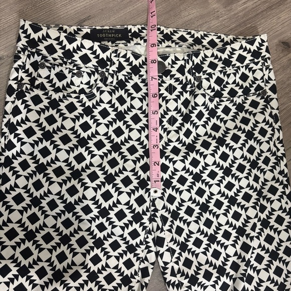 J. Crew Toothpick Black White Geometric Jeans Sz 28 Retro Grunge Skinny Mid Rise - Picture 7 of 9